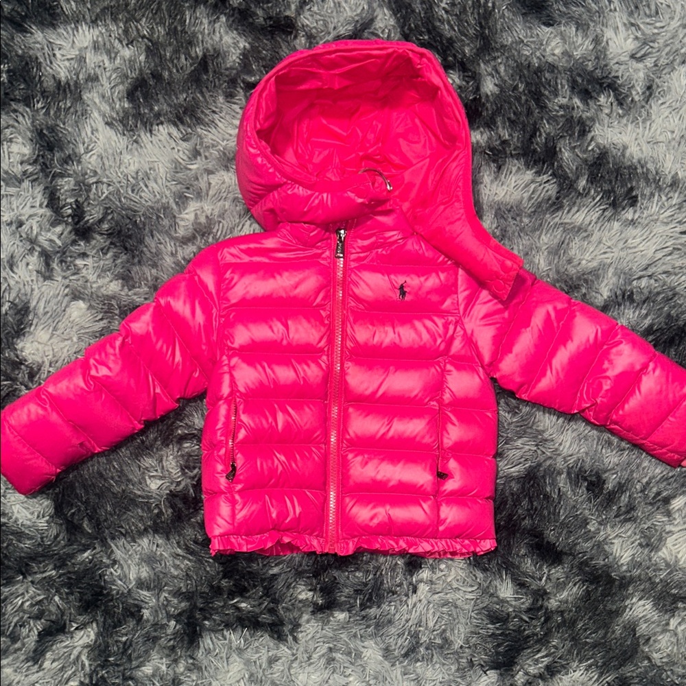 Pink Polo Puffer Jacket with Hood